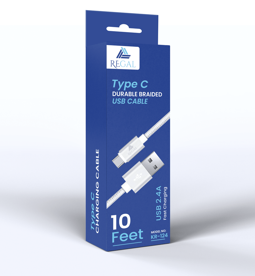 18 pack - REGAL durable braided USB / type C cable 10 feet