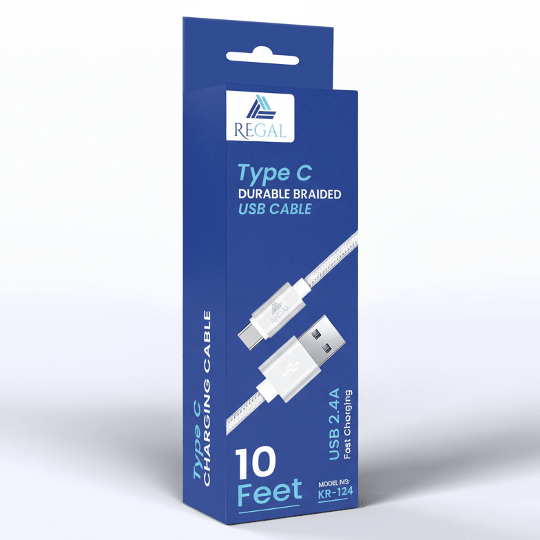 18 pack - REGAL durable braided USB / type C cable 10 feet
