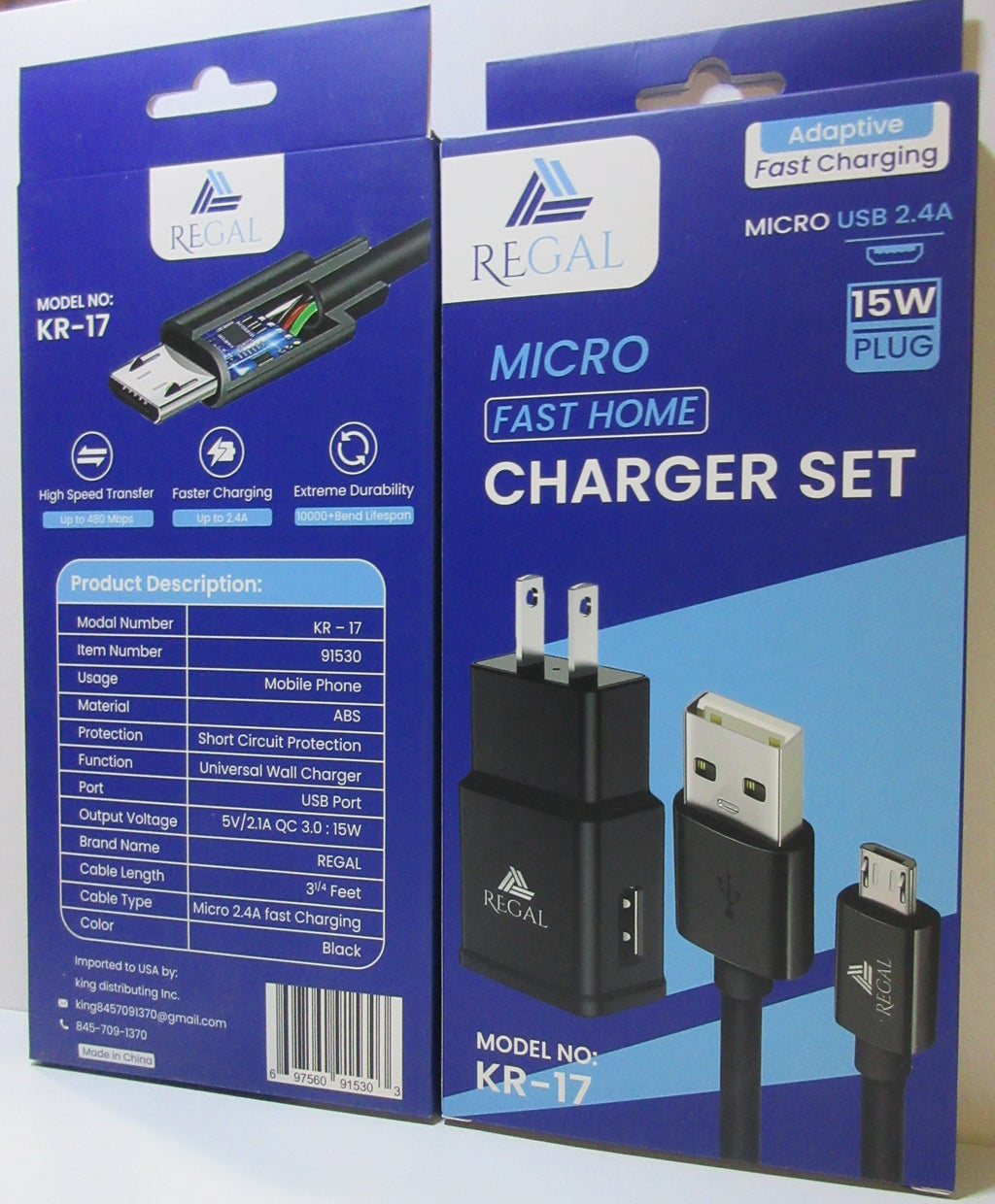 18 pack - REGAL fast home chargers with USB micro cable